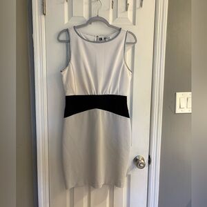 Jennifer Lopez sleeveless, pencil dress size 10, white black and gray.